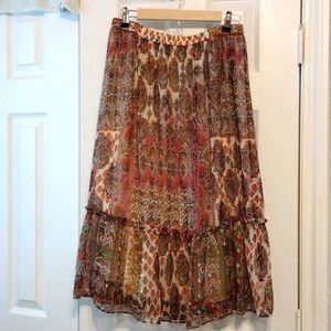 RD & KOKO L BOHEMIAN MAXI LINED SKIRT PINK, BROWN W/ GOLD DETAIL
